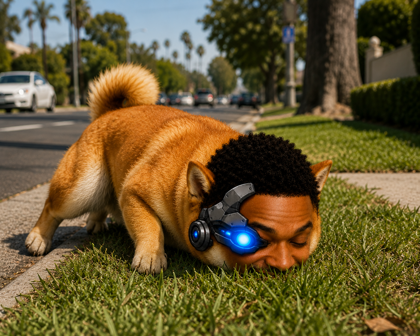 Ansem Inu sniffing the grass