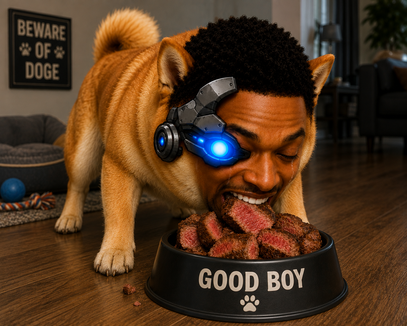 Ansem Inu eating steak